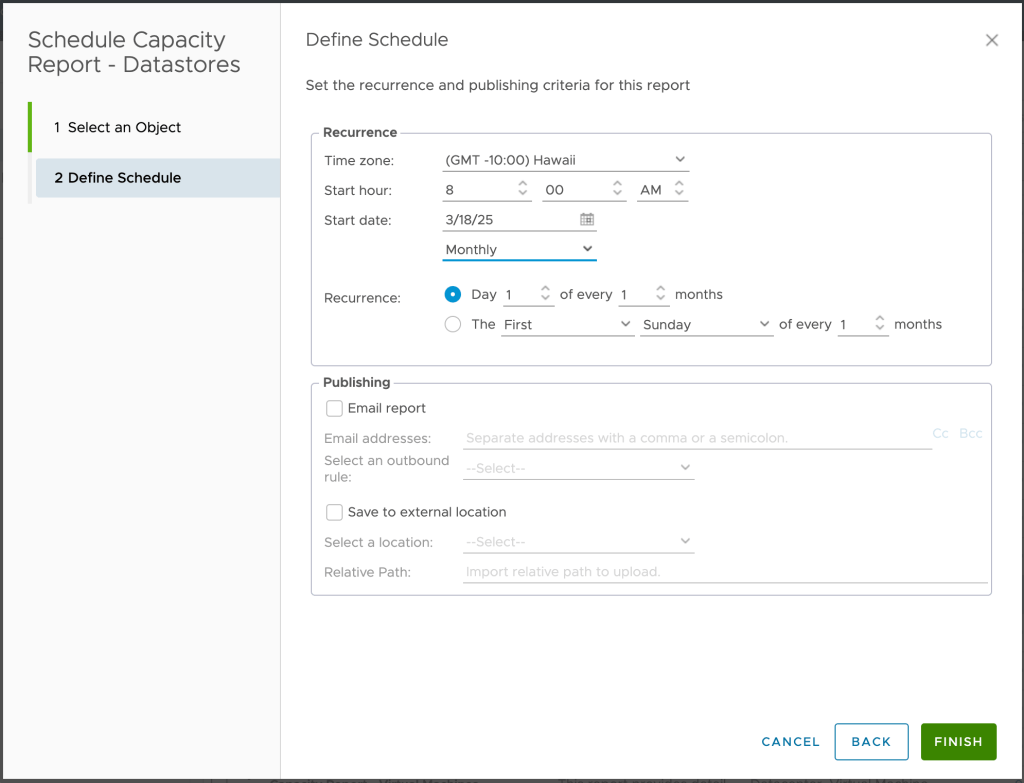 VCF Operations - How to run a report on the last day of the month